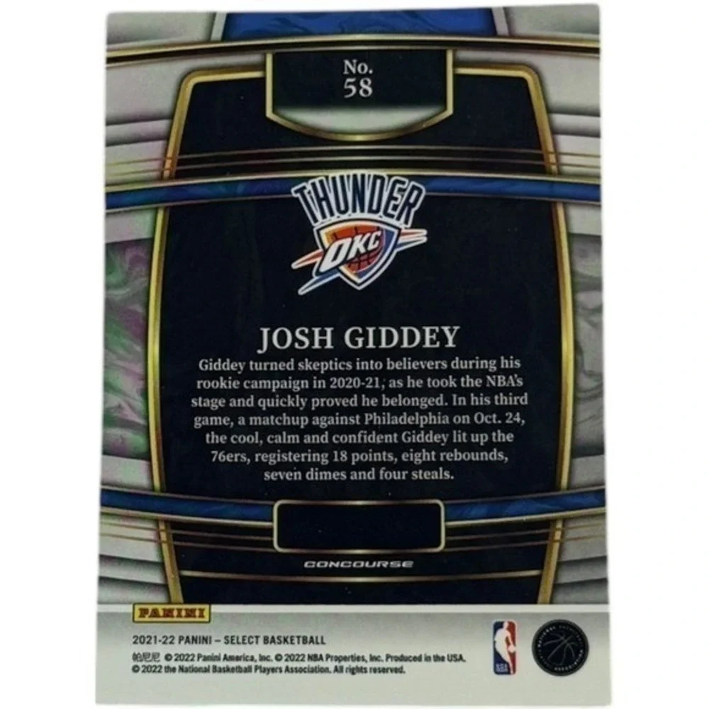 2021 2022 Panini Select Josh Giddey‎ Rookie RC Concourse Oklahoma City Thunder